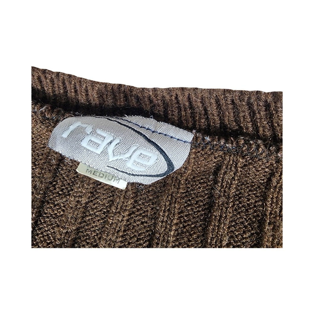 Vintage Rave Brown Ribbed Striped V-Neck Sweater Y2K Made in‎ USA Medium - Picture 4 of 9